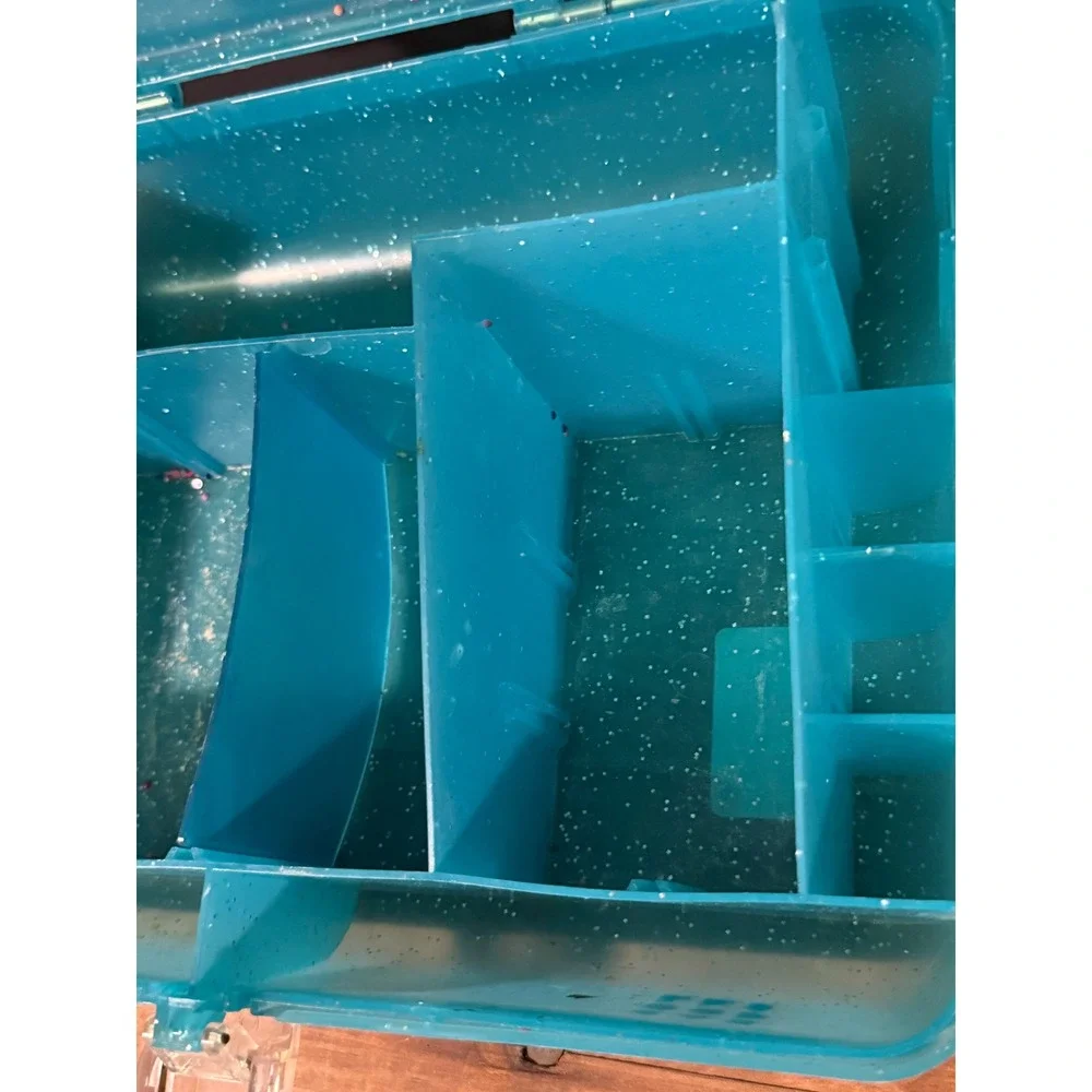 Vintage Caboodles Jellies Organizer Vanity Teal Blue Glitter Makeup Case 2762